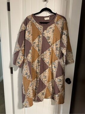 Boho Patchwork Midi Dress in Mustard & Mauve - Unbranded